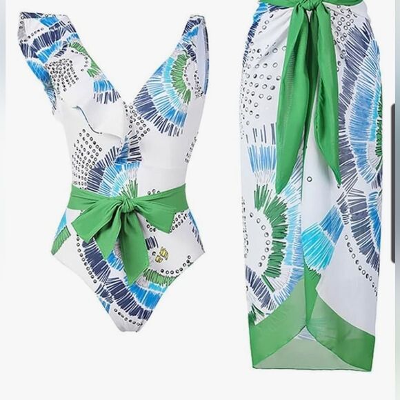 Womens One Piece Swimsuit With Sarong Size XL - Picture 1 of 9